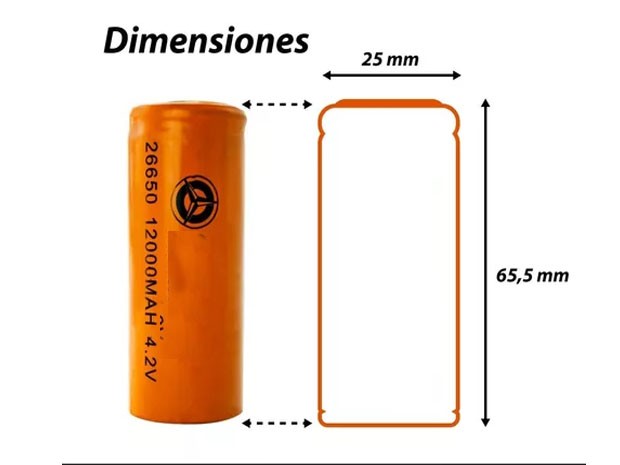 & BATERIA PILA RECARGABLES 26650 8800 MAH NARANJA